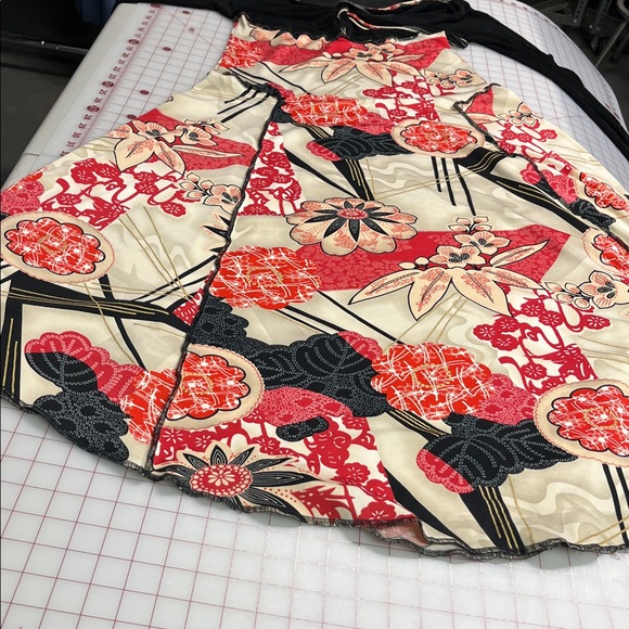 HAND JIVE Y2K Boho Grunge Slinky Floral V-Neck w/Tie Seam Edge Split Cuff Maxi S - Picture 4 of 15